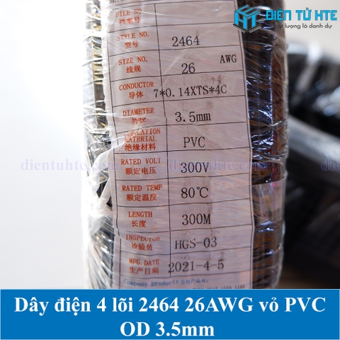 Dây tín hiệu 4 lõi 2464 26AWG 7*0.14TS 0.12mm2 OD 4.0mm vỏ PVC 80 độ