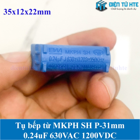 Tụ bếp từ  MKPH 0.24uF 630VAC 1200DC pitch 31mm Xanh dương size 35x12x22mm