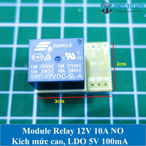 Module relay 12V 10A mini 3x2cm - kèm nguồn 5V 100mA