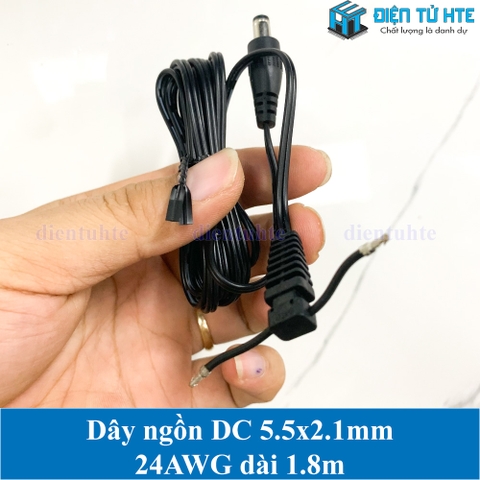 Dây nguồn DC 24AWG Jack 5.5x2.1mm dài 1.8m (Màu đen)