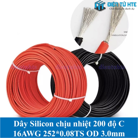 Dây điện Vỏ Silicon chịu nhiệt 200 độ C 16AWG 252*0.08TS OD 3.0mm - Màu đen