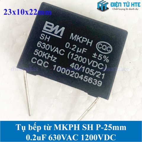 Tụ bếp từ  MKPH SH 0.2uF 630VAC 1200DC pitch 25mm Đen size 23x10x22mm