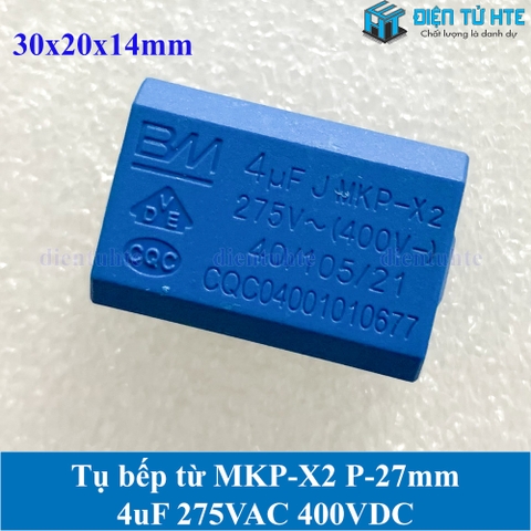 Tụ bếp từ MKP-X2 4uF 275VAC 400DC pitch 27mm Xanh dương size 30x20x14mm