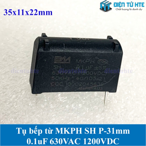 Tụ bếp từ  MKPH SH 0.1uF 5% 630VAC 1200DC pitch 31mm Đen size 35x11x22mm
