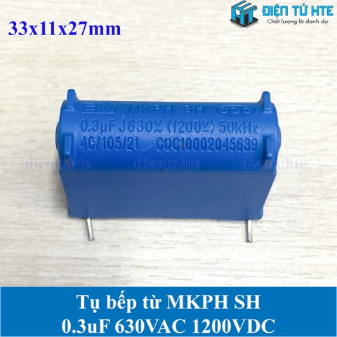 Tụ bếp từ BM MKPH 0.3uF 630VAC 1200DC pitch 31mm Xanh dương size 33x11x27mm