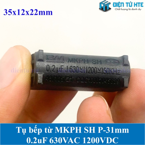 Tụ bếp từ  MKPH SH 0.2uF  630VAC 1200DC pitch 31mm Đen size 35x12x22mm