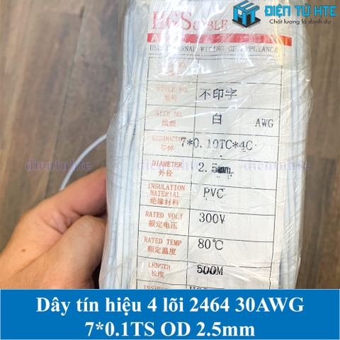 Dây tín hiệu 4 lõi 2464 30AWG 7*0.10TS vỏ PVC 80 độ OD 2.5mm - vỏ trắng