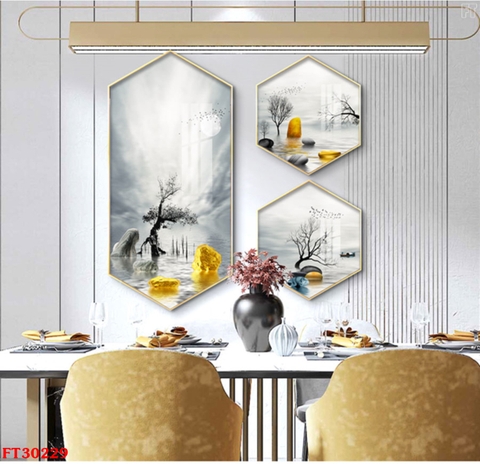 31LG Tranh Lục Giác Tráng Gương Trừu Tượng
