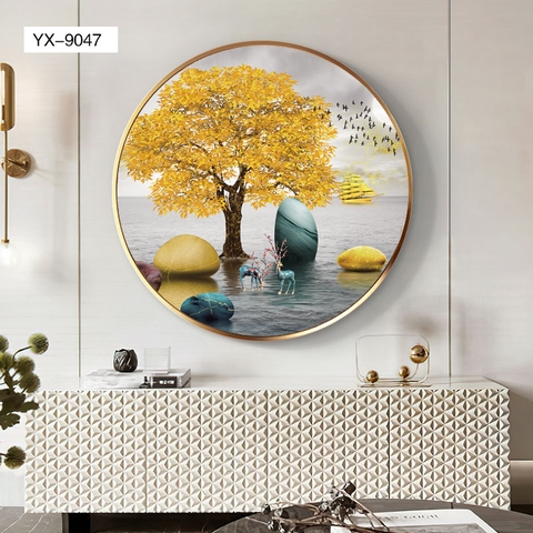 0006ZT Tranh Tráng Gương Phong Thủy Hươu Vàng