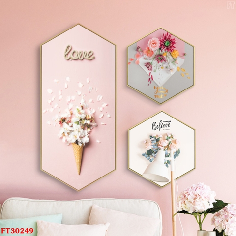 0024ZK Tranh Lục Giác Tráng Gương Hoa Hồng