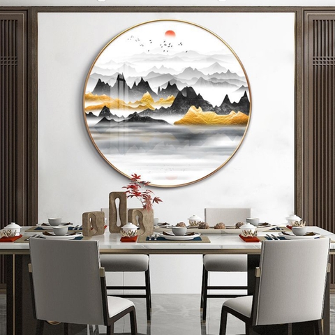 0034ZT Tranh Tròn Tráng Gương Cảnh Núi