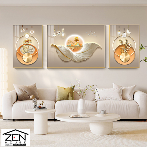 0087ZK Tranh Tráng Gương Phòng Khách Lông Vũ