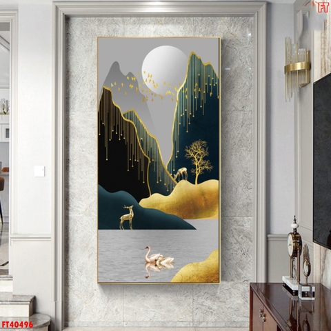 0027ZK Tranh Tráng Gương Treo Tường Hươu Vàng