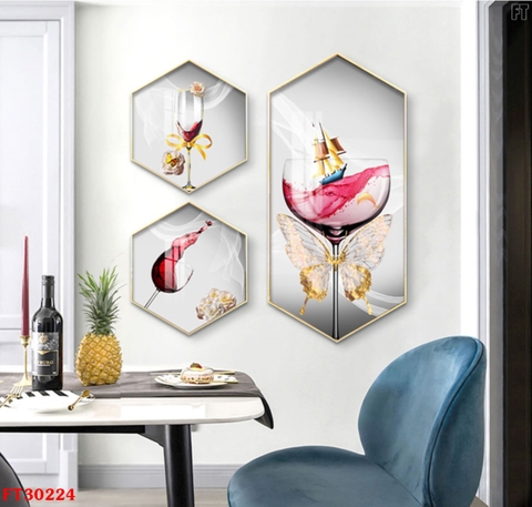 24LG Tranh Lục Giác Tráng Gương Rượu Vang