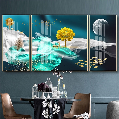 027ZK Tranh Tráng Gương Treo Tường Hươu Vàng