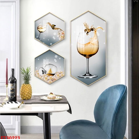 19LG Tranh Lục Giác Tráng Gương Ly Rượu Vang