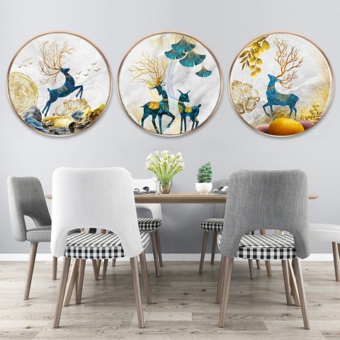 0025ZT Tranh Tráng Gương Tròn Hươu Trừu Tượng