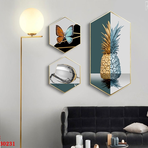 20LG Tranh Lục Giác Tráng Gương Trừu Tượng