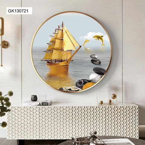 0017ZT Tranh Tròn Tráng Gương Thuyền Vàng