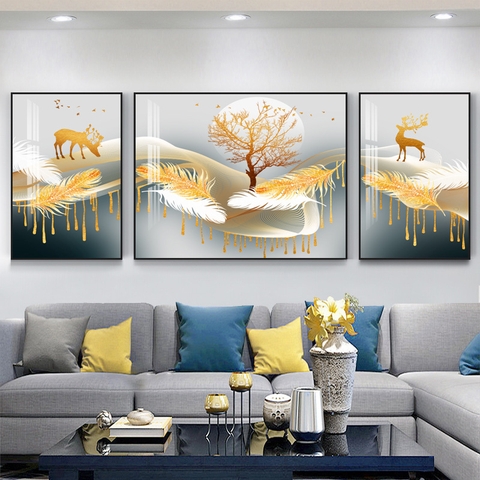 31HN Tranh Tráng Gương Hươu Nai Tài Lộc