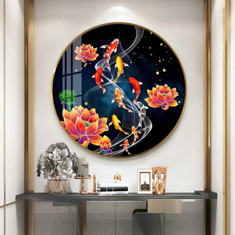 0026ZT Tranh Tròn Tráng Gương Cửu Ngư Quần Hội
