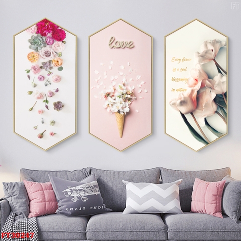25LG Tranh Lục Giác Tráng Gương Hoa Lá