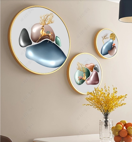 0001ZT Tranh Tráng Gương Tròn Hươu Trừu Tượng
