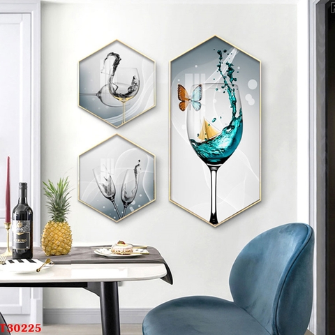 26LG Tranh Lục Giác Tráng Gương Ly Rượu Vang