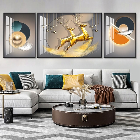 05HN Tranh Tráng Gương Phòng Khách Hươu Tài Lộc