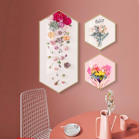 07LG Tranh Lục Giác Tráng Gương Hoa Hồng