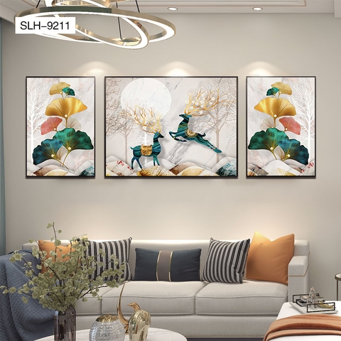 44HN Tranh Tráng Gương Hươu Nai Tài Lộc