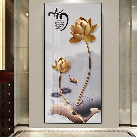 29ZT Tranh Tráng Gương Hoa Sen Vàng