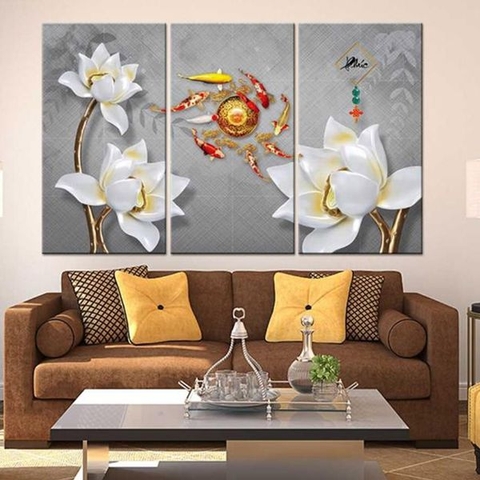 49CC Tranh Đàn Cá Trong Đầm Sen Trắng