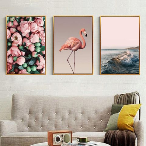0024PN Tranh Canvas Hồng Hạc Và Hoa
