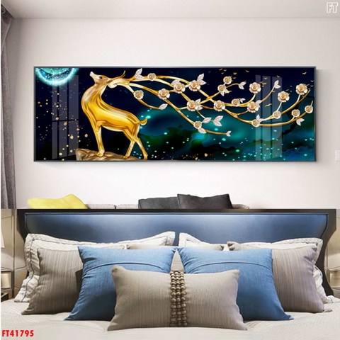 0013DD Tranh Đính Đá Pha Lê Phòng Ngủ Hươu Sừng Hoa
