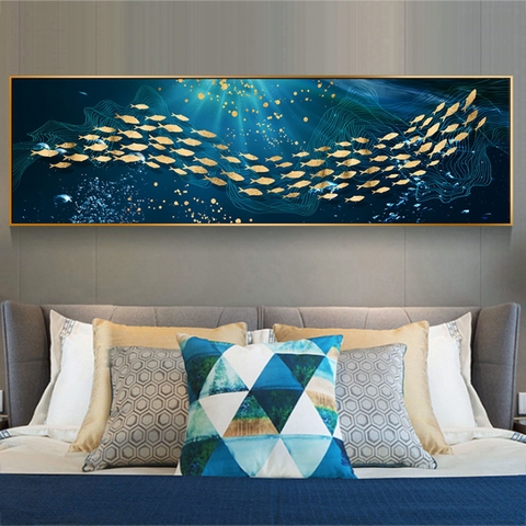 50CC Tranh Canvas Đàn Cá Bơi Lội Dưới Ánh Trăng
