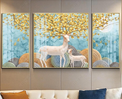 006PK Tranh Hươu Trắng Sừng Hoa
