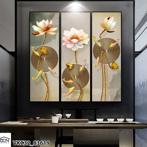 012PK Tranh Hoa Sen Cá Chép