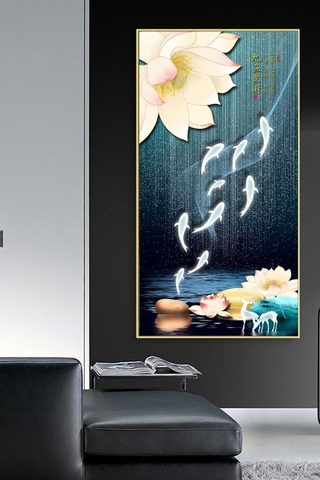 0028DD Tranh Đính Đá Pha Lê Cửu Ngư Quần Hội