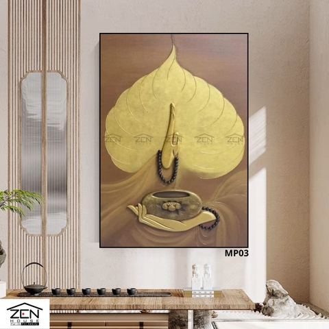 01PT Tranh Tráng Gương Phòng Thờ Lá Bồ Đề