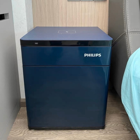 Két sắt Philips SBX301 vân tay để đầu giường có sạc điện thoại ( màu trắng, màu xanh)