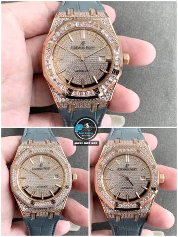 NEW 2021 / ORIGINAL FACTORY BEST 1:1 / AP ROYAL OAK 15402OR 41MM FULL DIAMOND SWAROVKI CAL.3120
