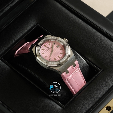 NEW 2021 / ORIGINAL FACTORY BEST 1:1 / AP ROYAL OAK LADY 67601 33MM VÀNH 32 VIÊN KIM CƯƠNG THIÊN NHIÊN 0,65 LY