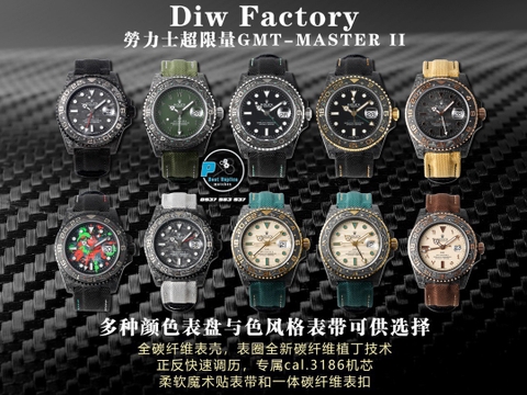 NEW 2022 / DIW FACTORY BEST 1:1 / ROLEX DIW GMT MASTER II CARBON FIBER LIMITED CAL.3186