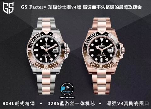 NEW 2022 / GS FACTORY BEST 1:1 / ROLEX GMT MASTER II VER.4 EVEROSE GOLD THÉP 904L CAL.3285