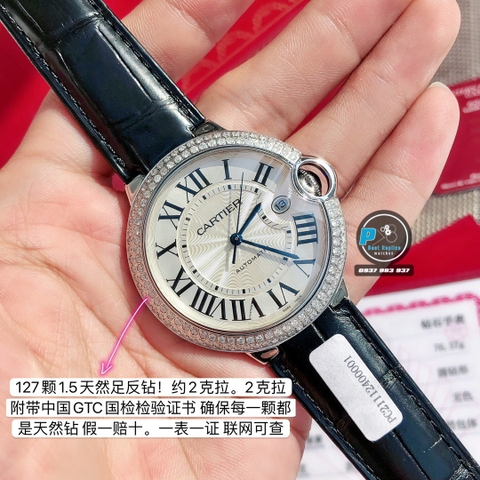 VIP NEW 2023 / ORIGINAL FACTORY BEST 1:1 / CARTIER BALLON BLEU 42MM VÀNH ĐÍNH 127 VIÊN KIM CƯƠNG VVS 1,5 - 2 CARAT CORE ETA 2824-2 SWISS