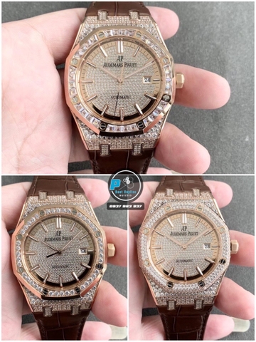 NEW 2021 / ORIGINAL FACTORY BEST 1:1 / AP ROYAL OAK 15402OR 41MM FULL DIAMOND SWAROVKI CAL.3120