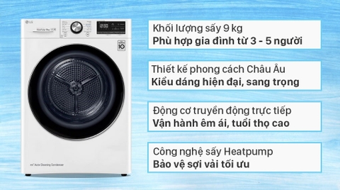 Máy sấy bơm nhiệt LG 9 Kg DVHP09W