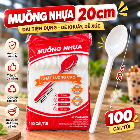 Muỗng nhựa trắng 20cm Đại Quang (100 cái/Bịch)