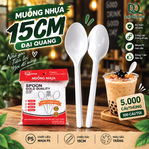 Muỗng Nhựa Trắng 15cm Đại Quang (100 Cái/Bịch)